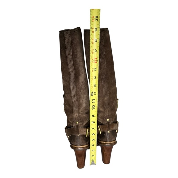 Rare PRADA Knee High Brown Suede Lug Sole Block Heel Harness Boots Size 7 - Picture 7 of 8